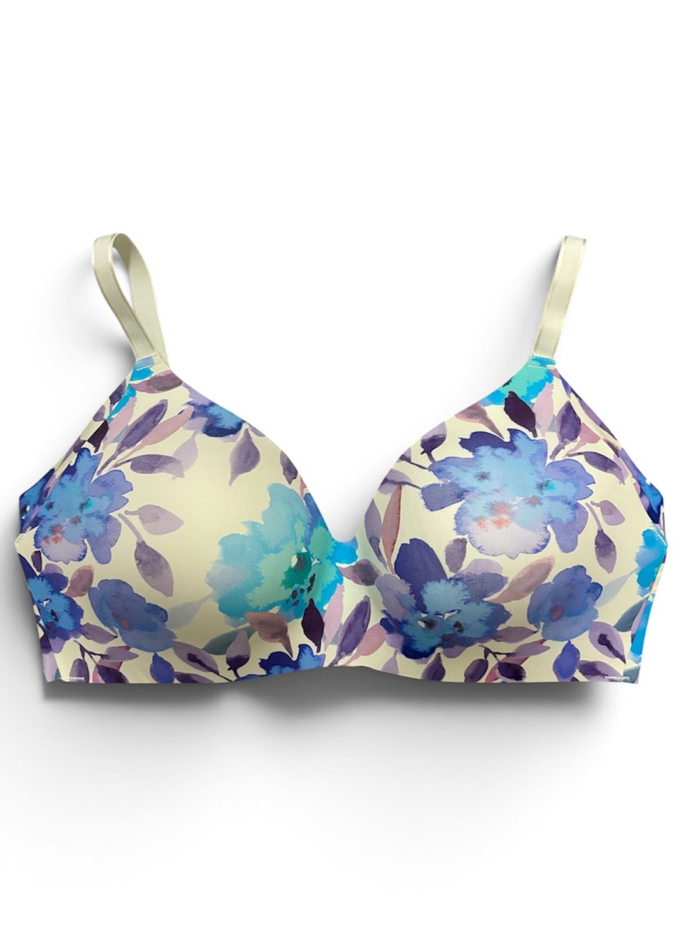 knix Floral Molded T-Shirt Bra - Blue, Purple & Cream